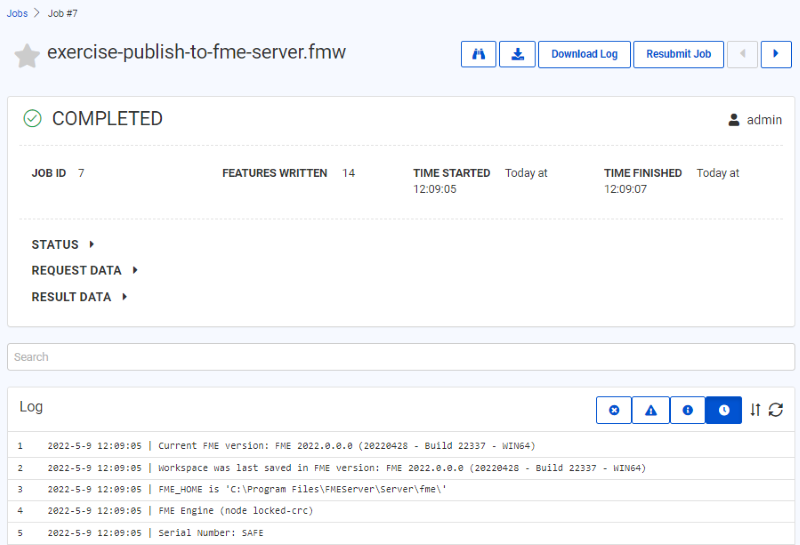 Completed Job screen
